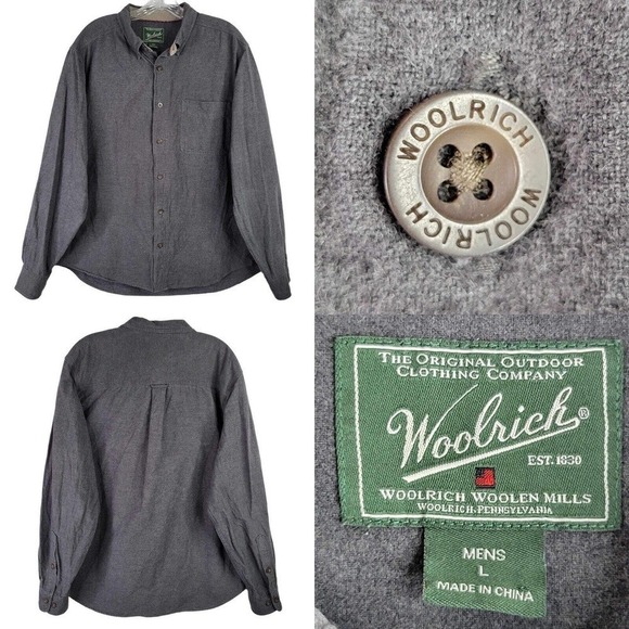 Woolrich Flannel Shirt Mens Size Large L Gray Long Sleeve Button Up Midweight - Picture 1 of 8